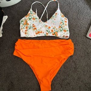 Floral Lace Up Back Bikini Swimsuit